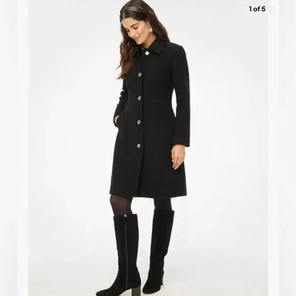 J Crew Wool-blend Lady Day Coat Black Size 2 AT107 - Picture 2 of 7